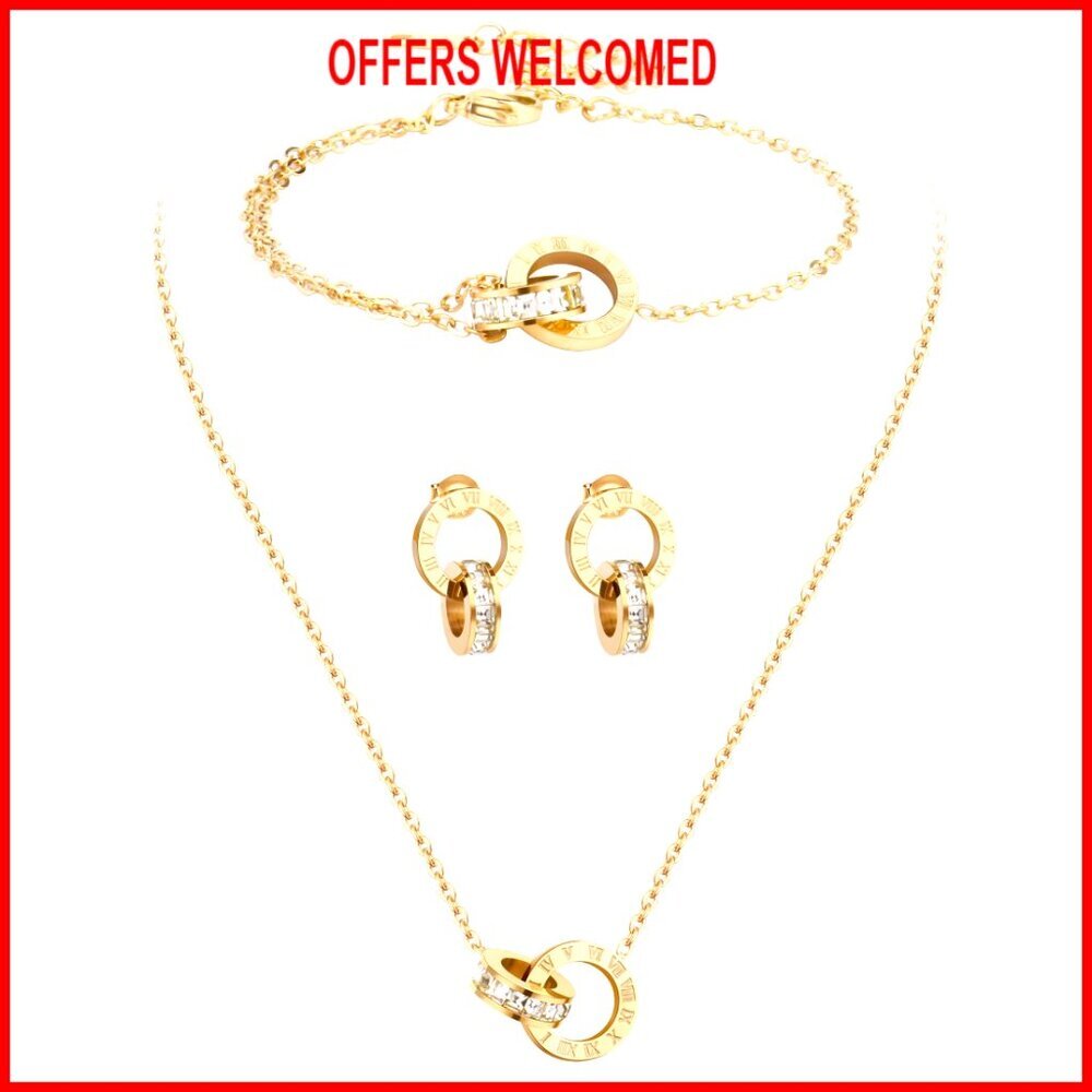 14k Gold Plated Stainless Steel Interlocking Circle Jewelry Set